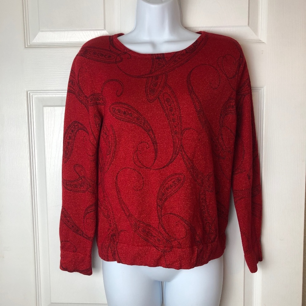 Vintage 80s Red Sparkly Paisley Sweater by Liz Claiborne